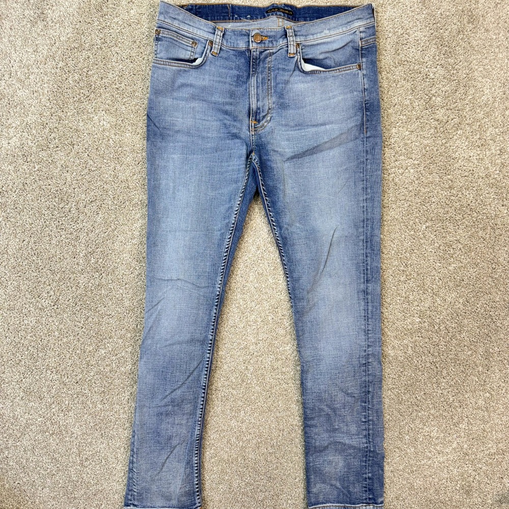 Nudie Jeans Co Jeans Mens 34 Thin Finn Blue Slim Light Wash EUC